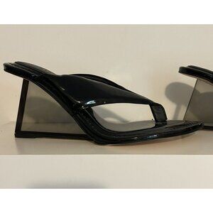 Good American Cinder F*cking Rella Wedge Sandal Black Patent Leather Sz 10